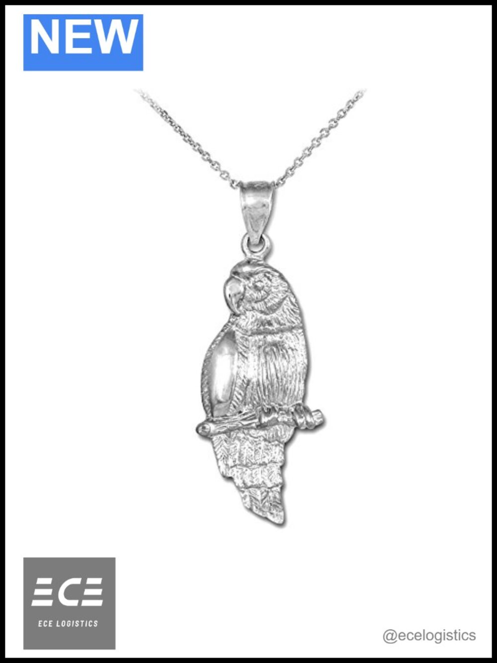 925 Sterling Silver Parrot Charm Pendant Necklace 16"